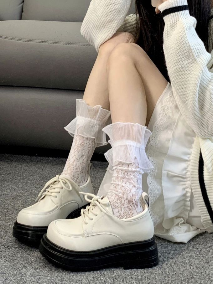 厚底 圆头 系带 皮革 