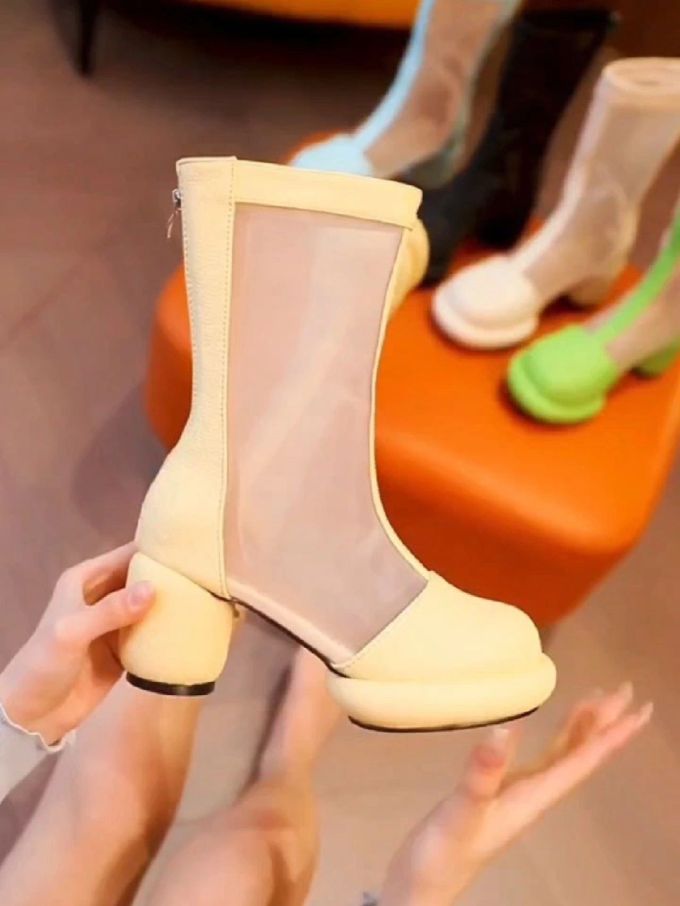 高跟 粗跟 圆头 皮革 