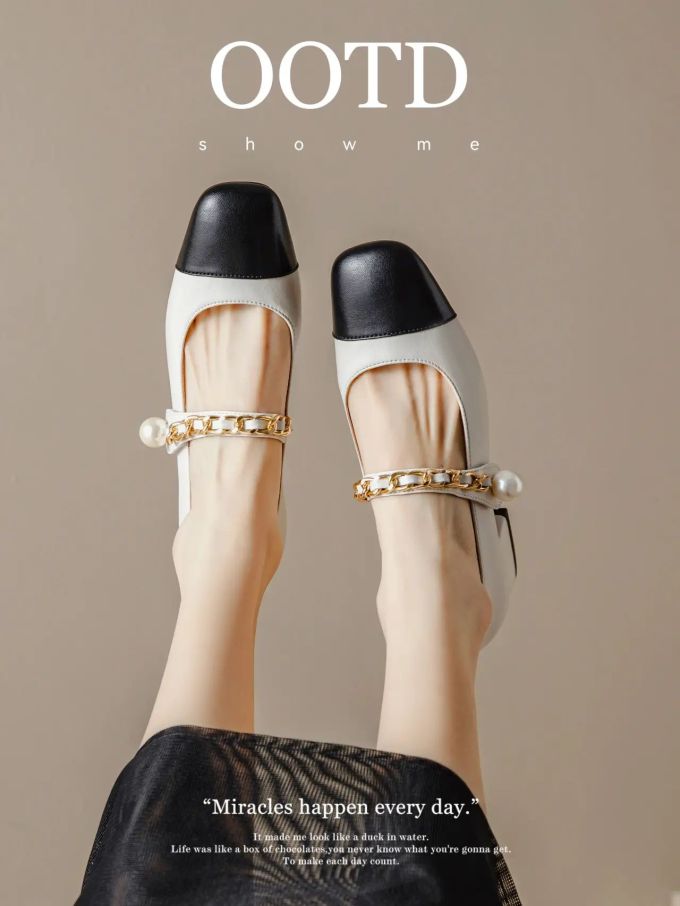 方头 袢扣 浅口鞋 皮革 