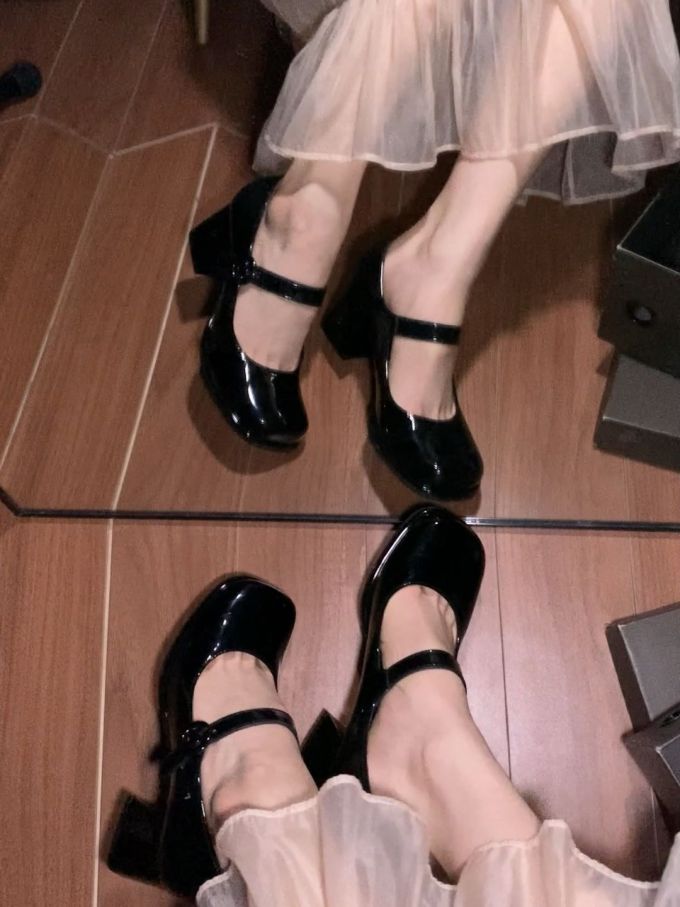 方头 中口鞋 皮革 