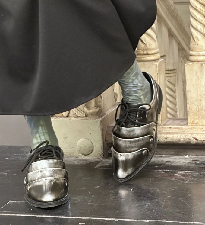 尖头 系带 皮革 