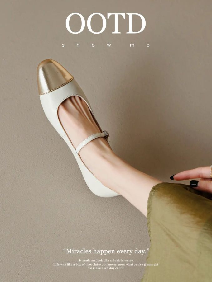 方头 袢扣 浅口鞋 皮革 