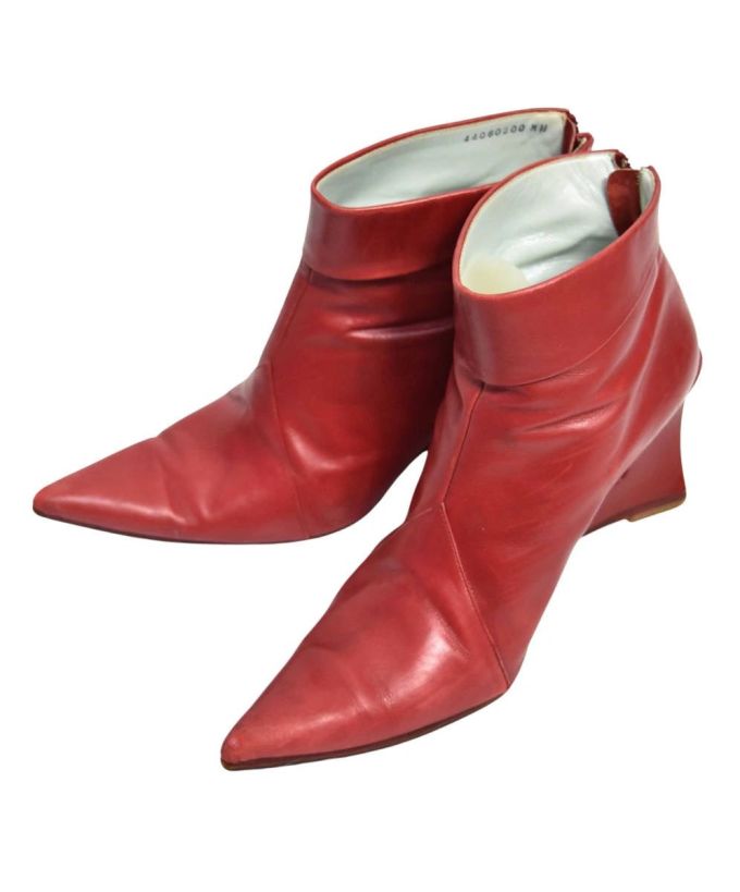 粗跟 尖头 皮革 