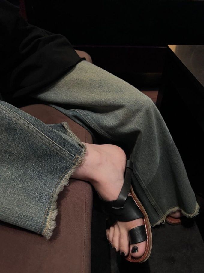 牛仔面料 洗水 毛边 踢踏舞鞋色 