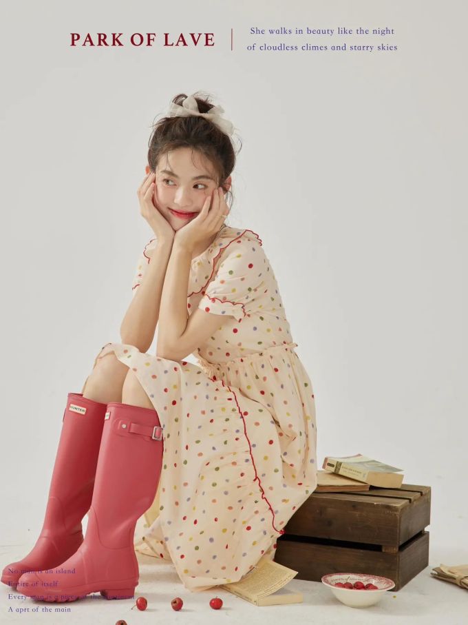 雪纺 A型 波点 抽褶 荷叶边 印花 浅蜜黄 卵石色 甜美 