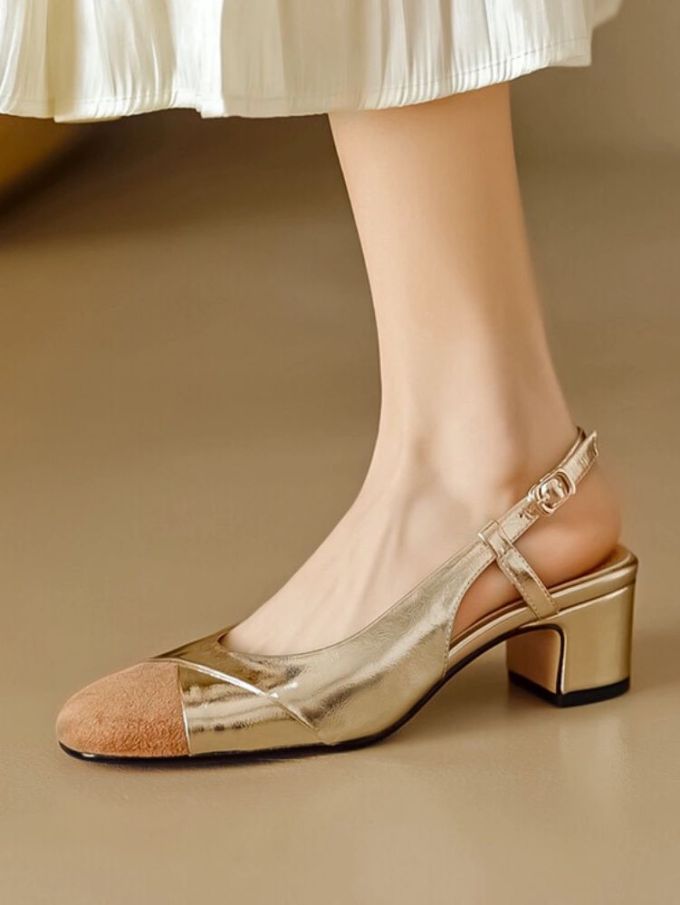 中跟 粗跟 无帮 皮革 