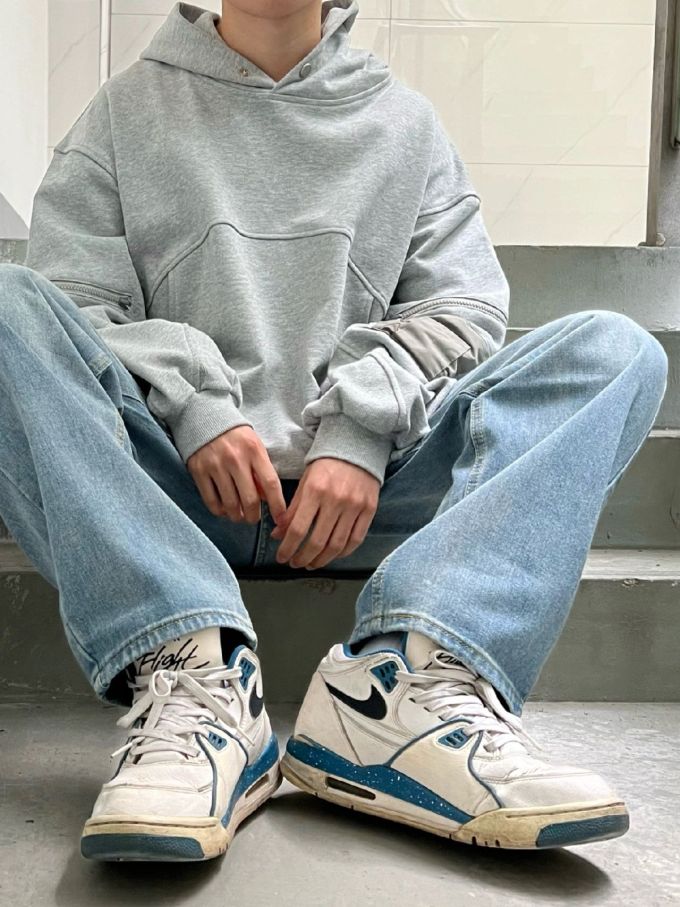 牛仔面料 洗水 毛边 雾蓝色 基础绳带 