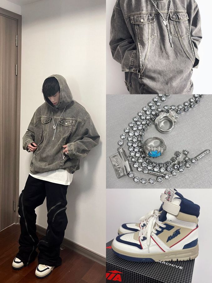 牛仔面料 连帽领 洗水 烟熏橄榄色 深暗灰 踢踏舞鞋色 基础绳带 潮牌 