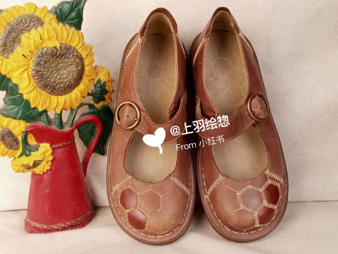 圆头 袢扣 中口鞋 皮革 