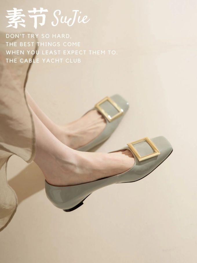 方头 低帮 一脚蹬 浅口鞋 皮革 