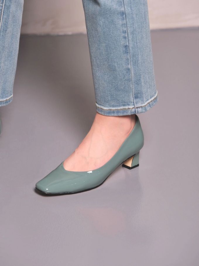 中跟 粗跟 方头 低帮 一脚蹬 浅口鞋 皮革 