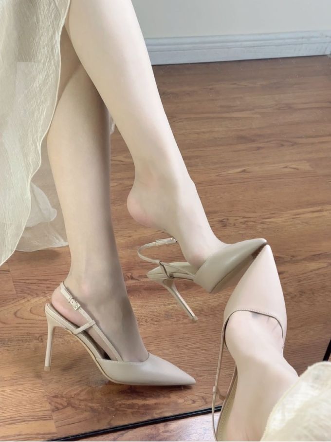 高跟 细跟 无帮 袢扣 皮革 