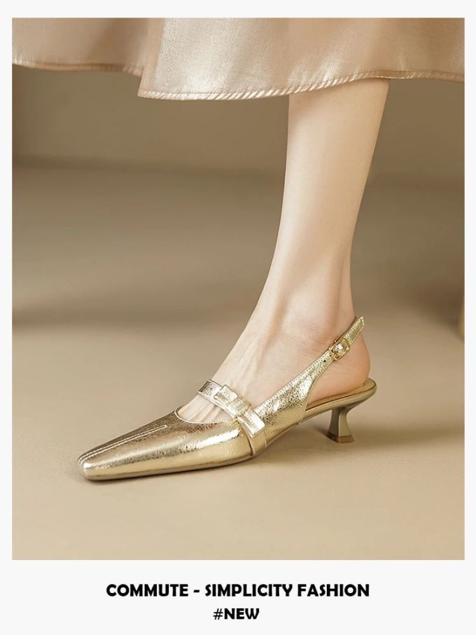 中跟 无帮 袢扣 皮革 