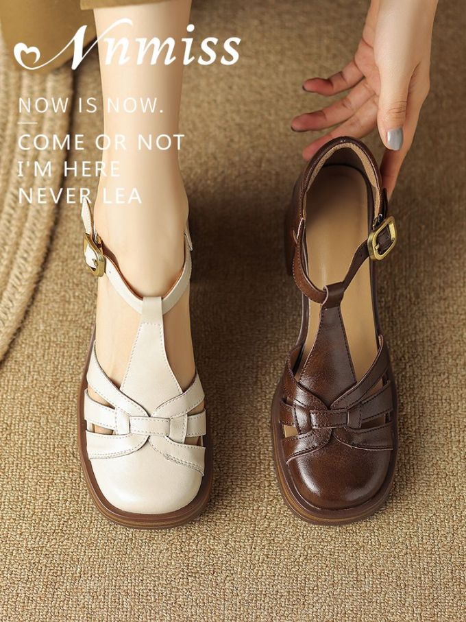 圆头 袢扣 中口鞋 皮革 