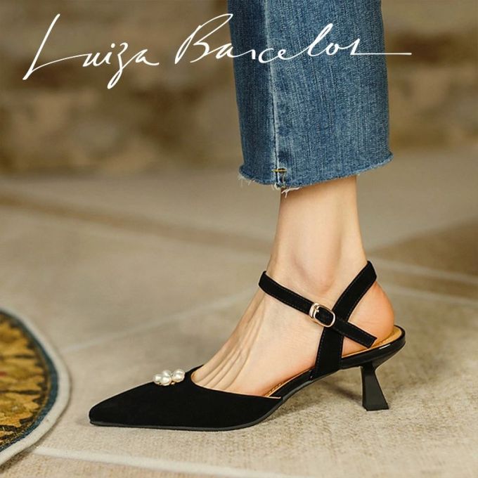 粗跟 无帮 袢扣 皮革 