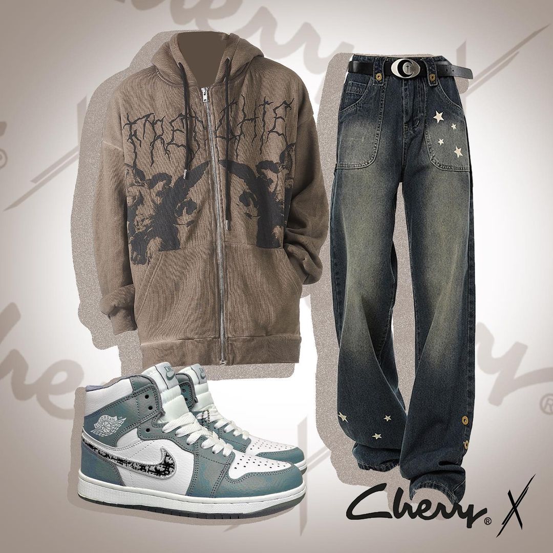 针织面料 H型 连帽领 文字图案 拼接 印花 暗土褐色 巧克力色 基础绳带 基础拉链  - VALI鞋履AI设计主图