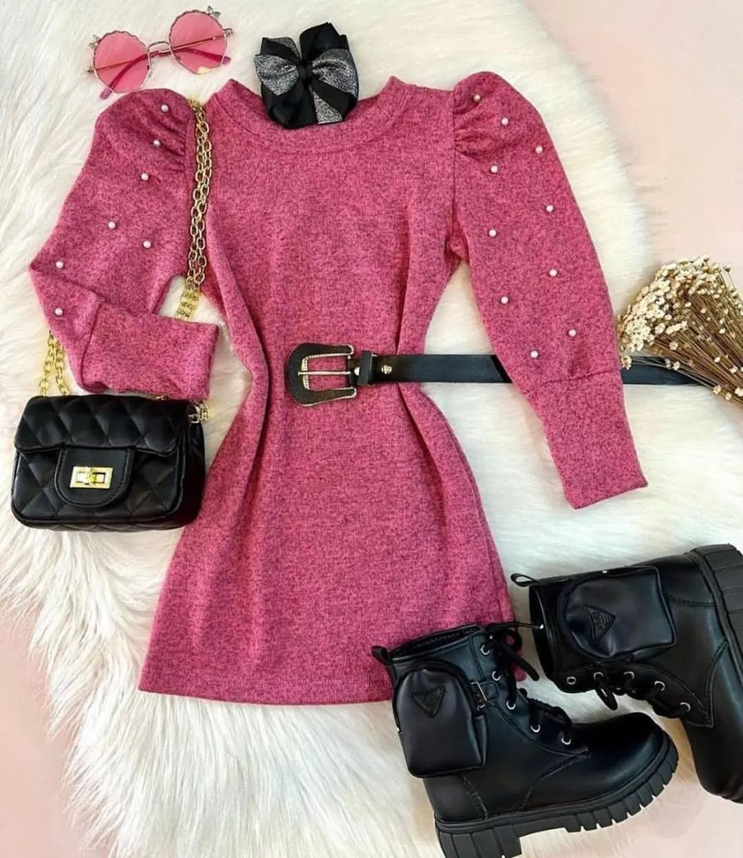 呢绒 X型 圆形领 抽褶 亮粉红 覆盆子冰沙红  - VALI鞋履AI设计主图