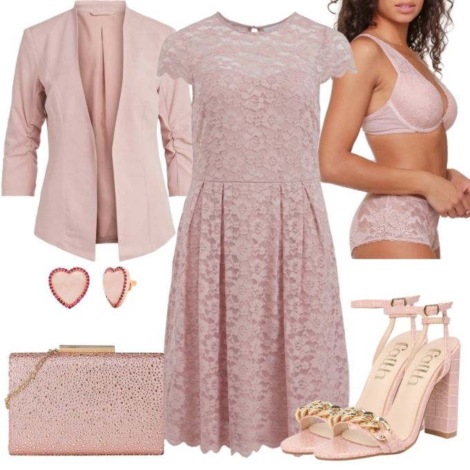 蕾丝面料 A型 圆形领 碎花 抽褶 浅豆沙色 