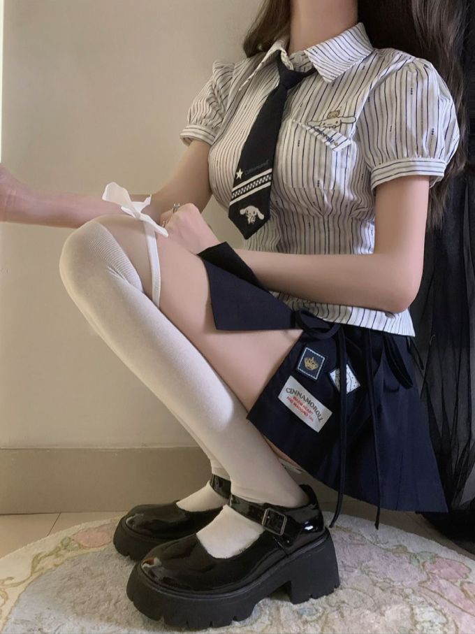 棉麻 衬衫领 条纹/波纹 黑豆色 基础扣饰 甜美 