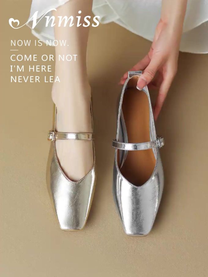 方头 袢扣 浅口鞋 皮革 