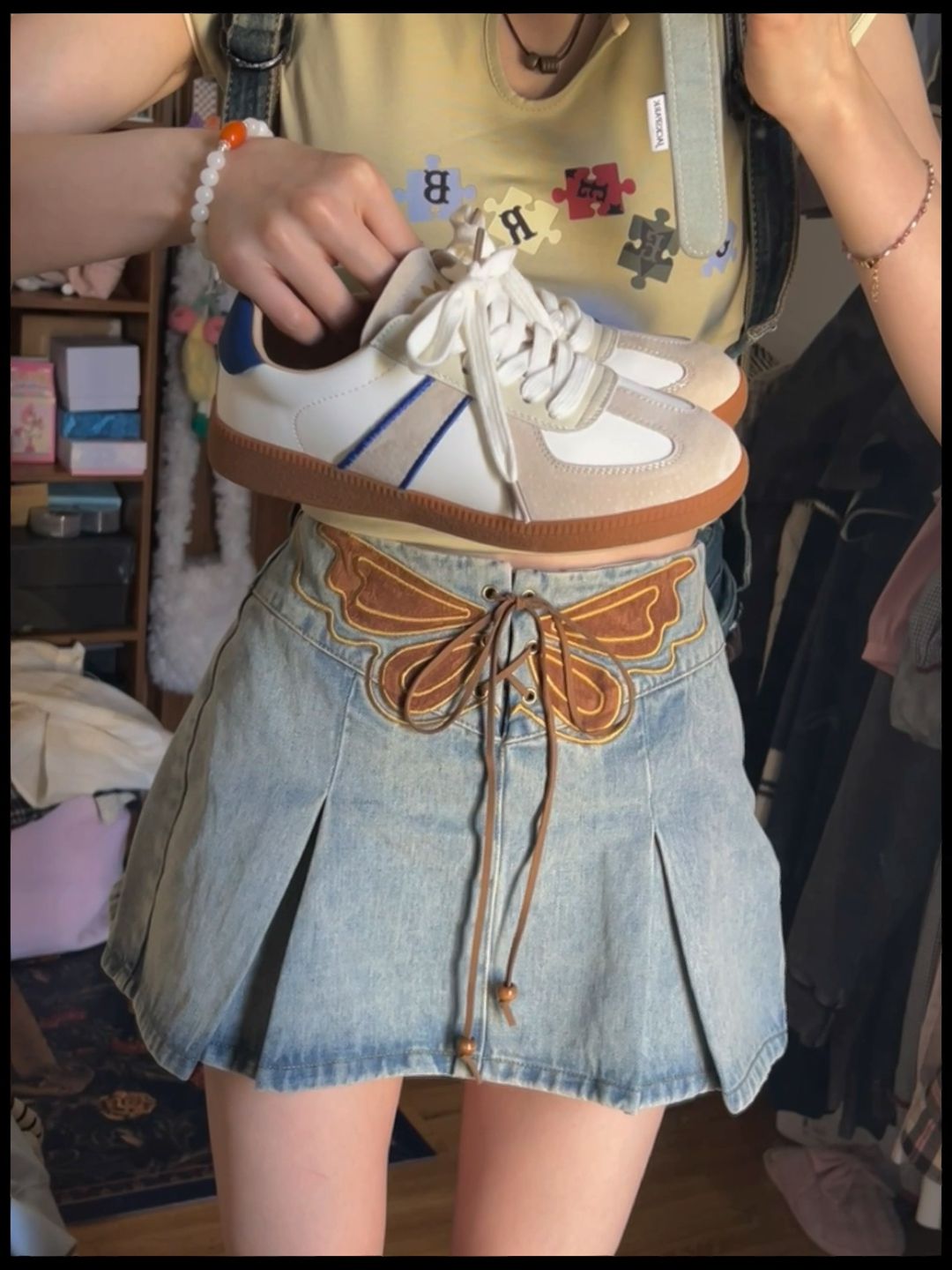 牛仔面料 A型 打结-扭结 洗水 高楼色 灰蓝 纪念碑灰 基础绳带 甜美  - VALI鞋履AI设计主图