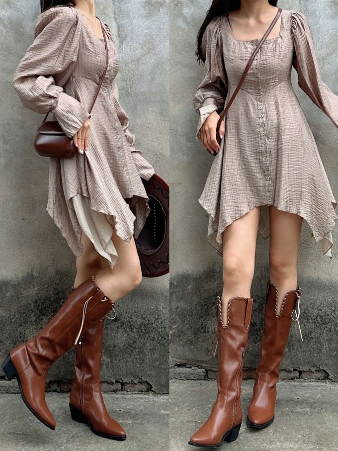 棉麻 X型 V领 格纹/菱格 抽褶 城堡灰 玫瑰褐粉 蘑菇色 胭脂粉红 淑女 