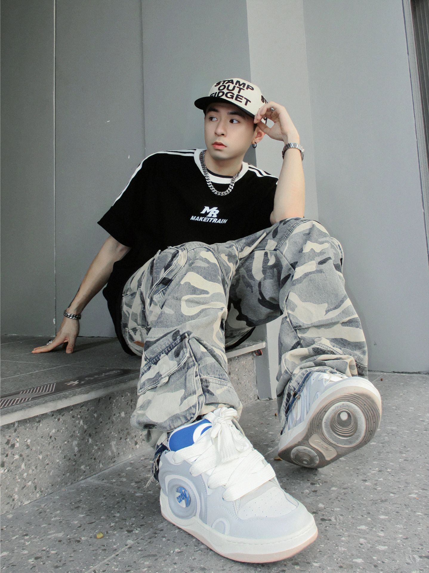 棉麻 迷彩 印花 银色 月光灰色 潮牌  - VALI鞋履AI设计主图