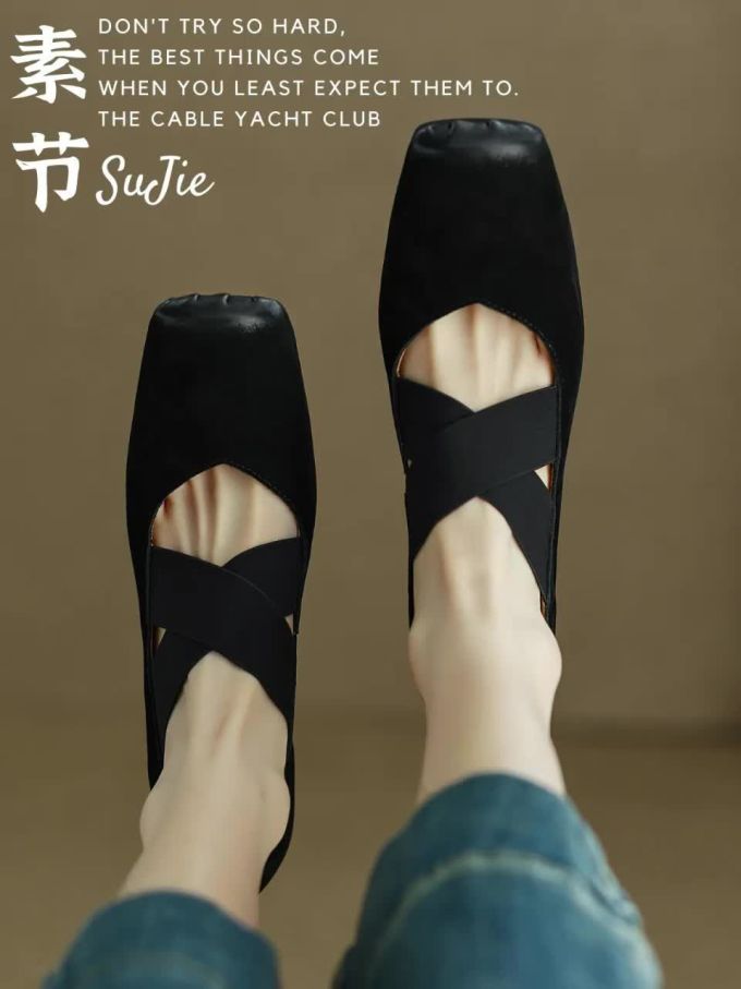 方头 松紧带 中口鞋 皮革 