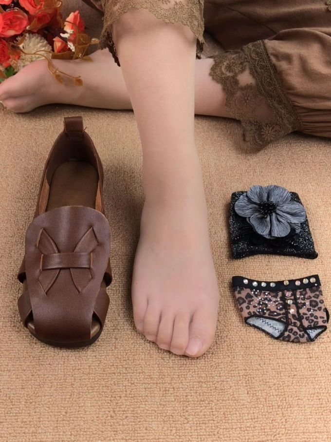 圆头 无帮 中口鞋 皮革 