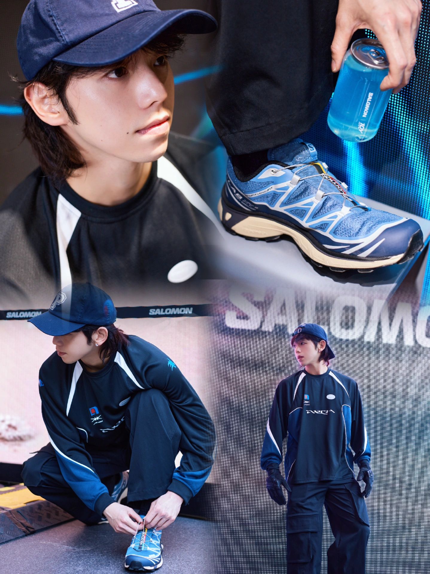 针织面料 H型 圆形领 文字图案 印花 夜蓝色 波塞冬蓝 运动  - VALI鞋履AI设计主图