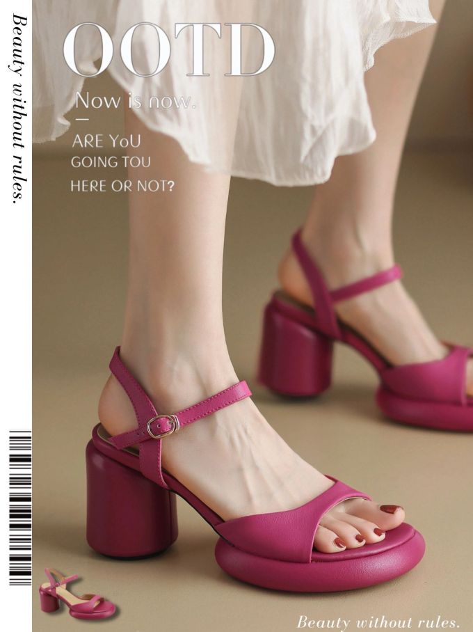 中跟 粗跟 无帮 袢扣 皮革 