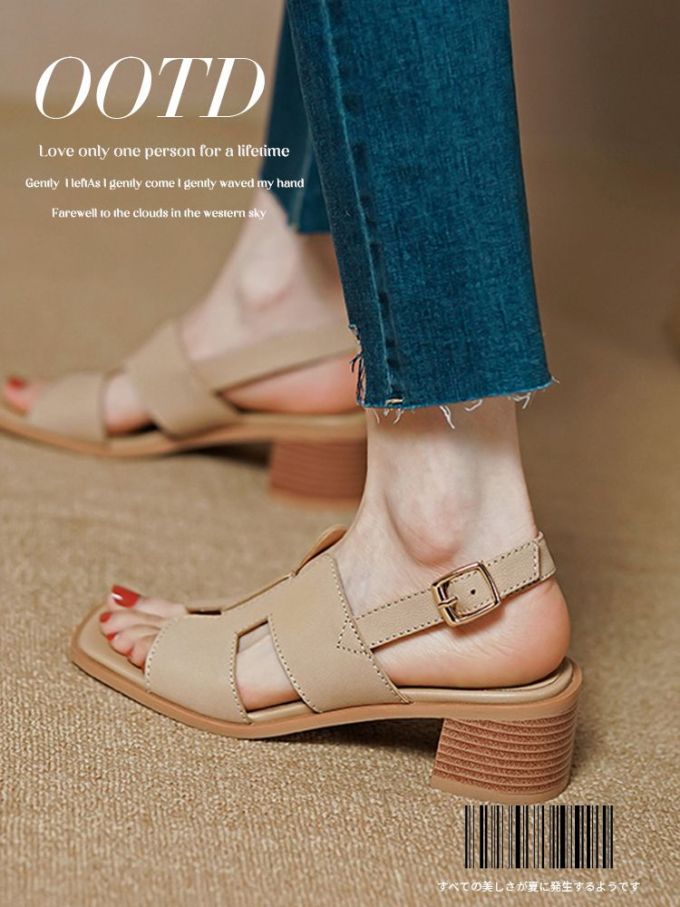 粗跟 无帮 袢扣 皮革 