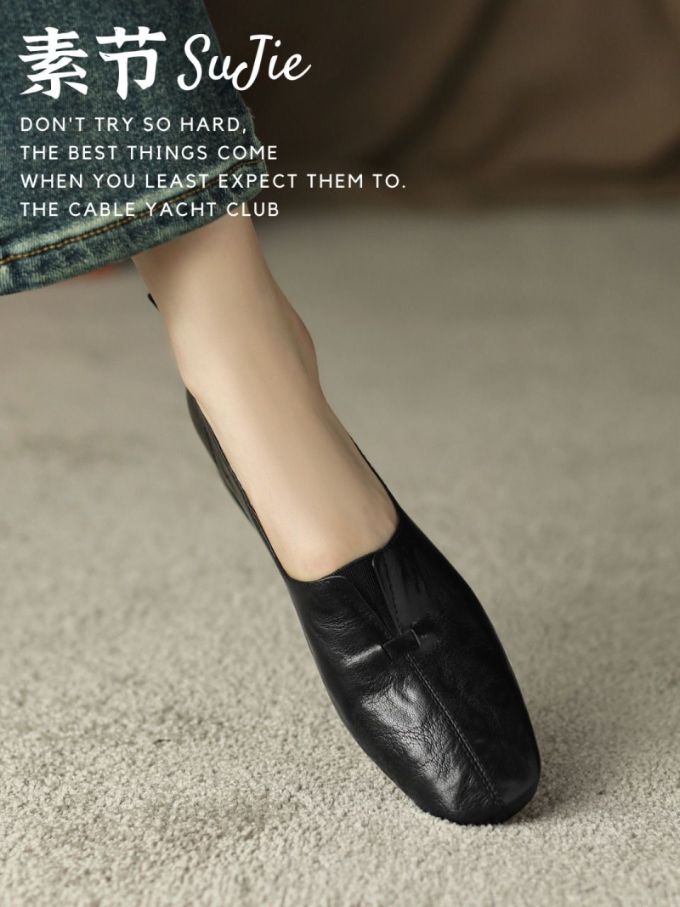 方头 深口鞋 皮革 