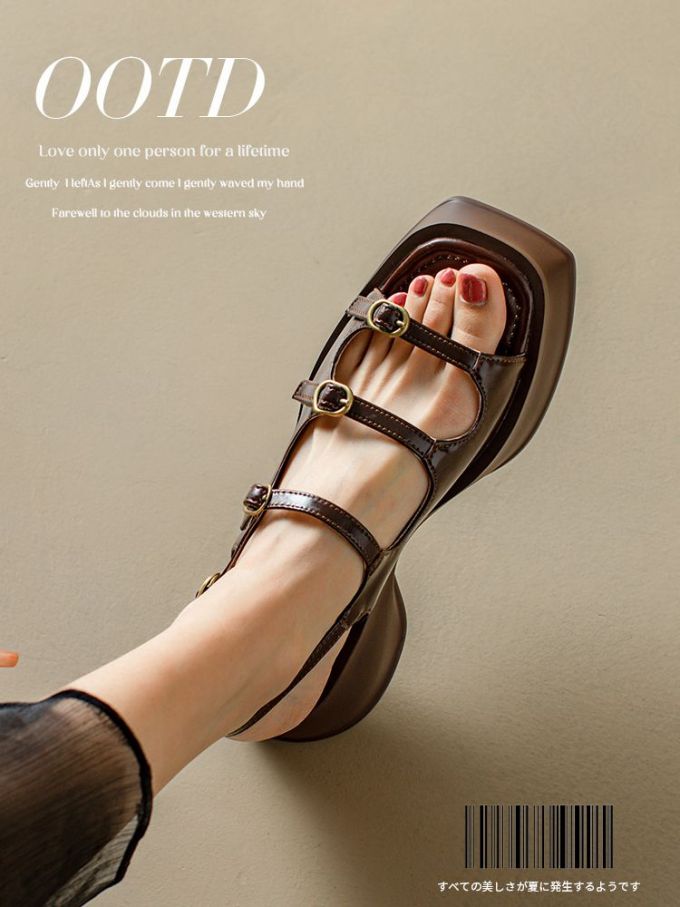 方头 低帮 袢扣 浅口鞋 皮革 