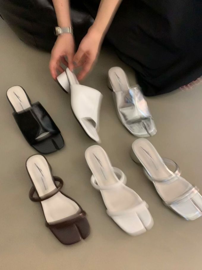 粗跟 无帮 皮革 