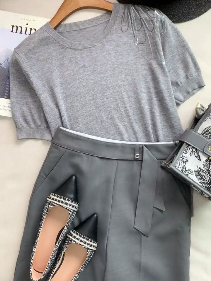 针织面料 H型 圆形领 正灰色 灰丁香色 海鸥灰色  - VALI鞋履AI设计主图