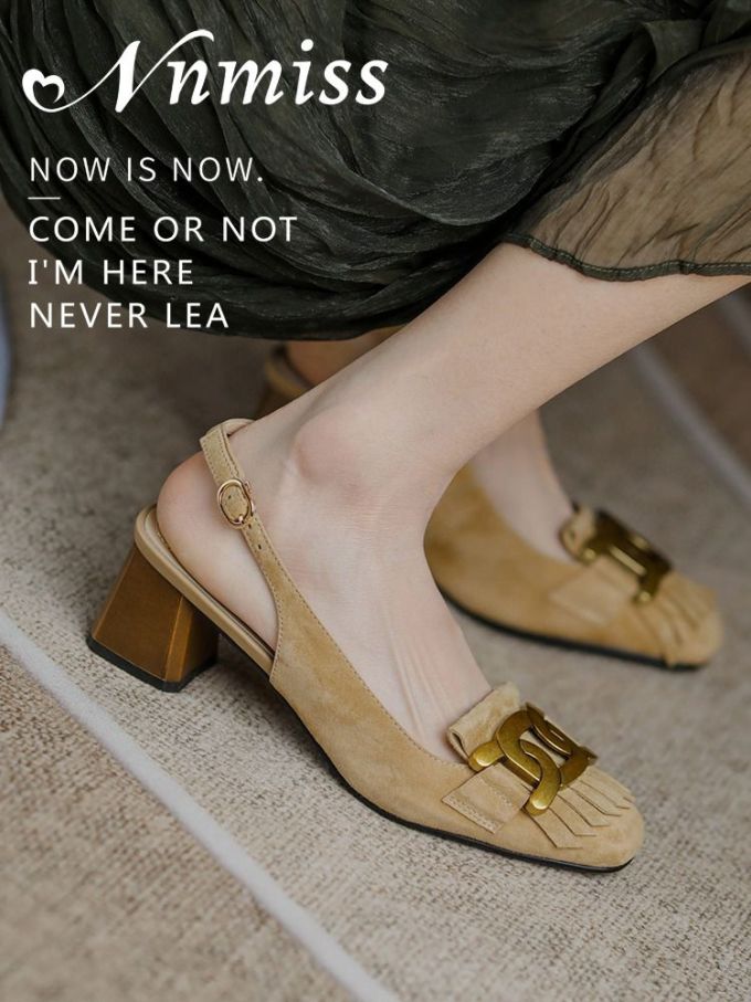 中跟 粗跟 无帮 皮革 