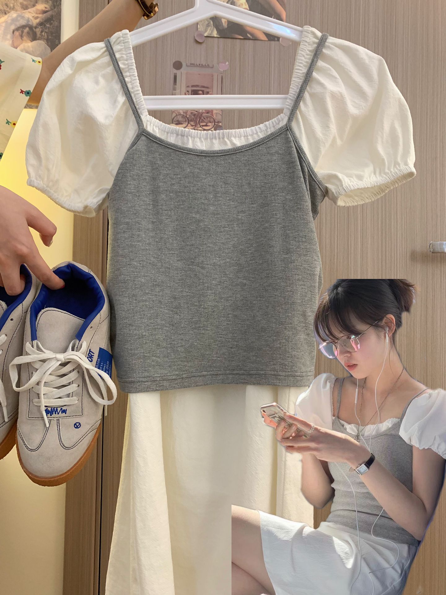 毛纺 抹胸领 边缘装饰 塔灰色 深暗灰 甜美  - VALI鞋履AI设计主图