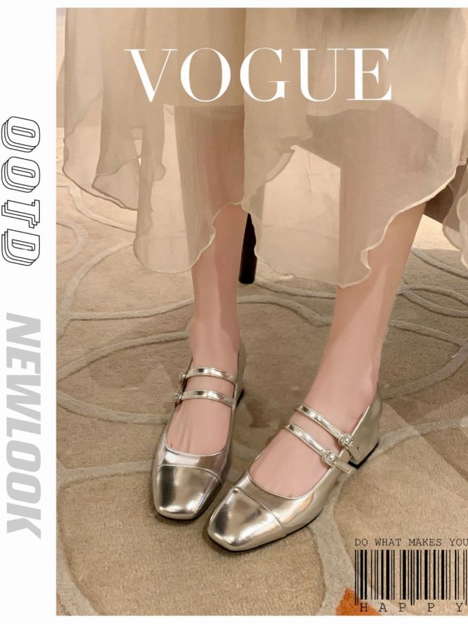 方头 袢扣 浅口鞋 皮革 