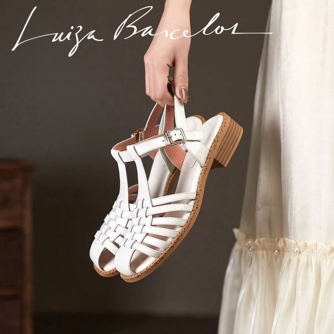 低跟 粗跟 无帮 袢扣 皮革 