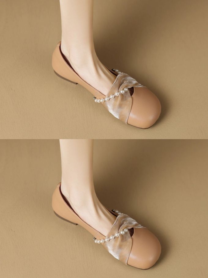 方头 低帮 中口鞋 皮革 