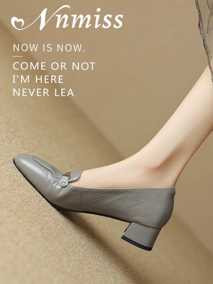 中跟 粗跟 低帮 一脚蹬 中口鞋 皮革 