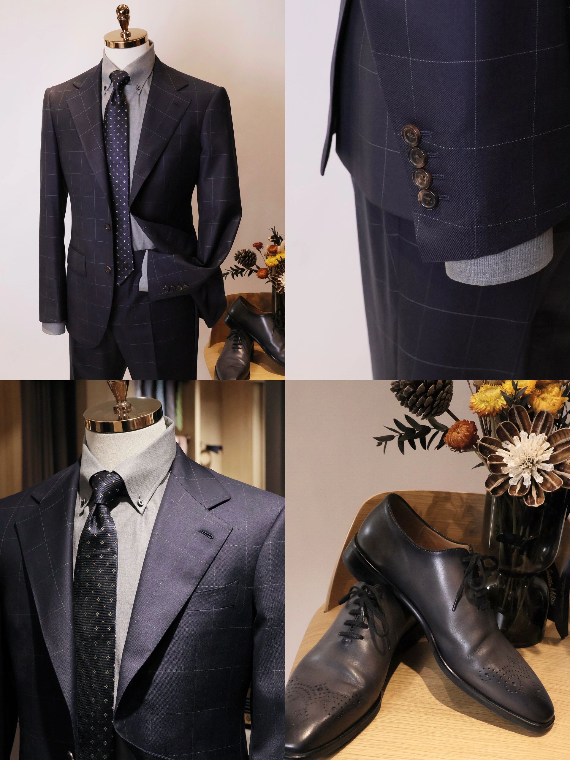 正装面料 翻驳领 蓝黑色 基础扣饰 都市  - VALI鞋履AI设计主图