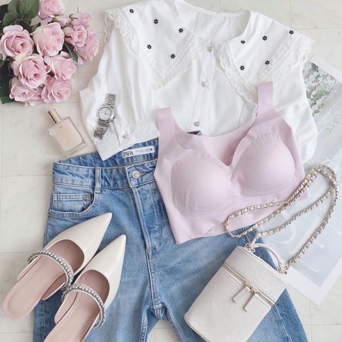 棉麻 H型 圆形领 抽褶 绣花 云雾色 性感 