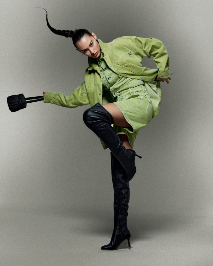 牛仔面料 H型 衬衫领 莴苣绿 酱黑色 菠菜绿色 蚱蜢色 基础扣饰 前卫 