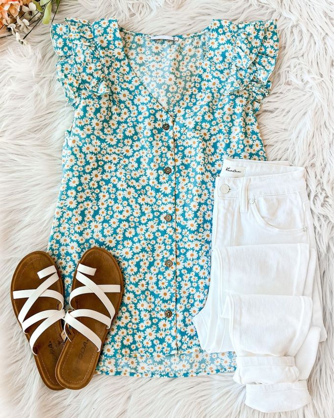 雪纺 碎花 荷叶边 印花 静绿色 天窗蓝 海港蓝色 基础扣饰 