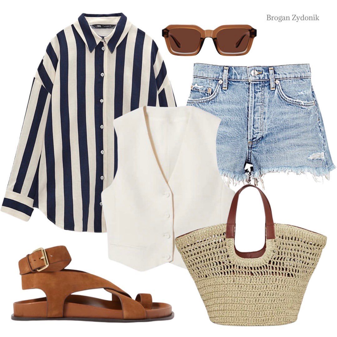 棉麻 H型 衬衫领 条纹/波纹 夜蓝色 基础扣饰  - VALI鞋履AI设计主图