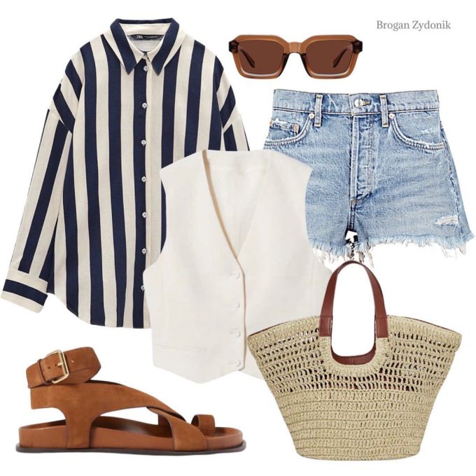 棉麻 H型 衬衫领 条纹/波纹 夜蓝色 基础扣饰 