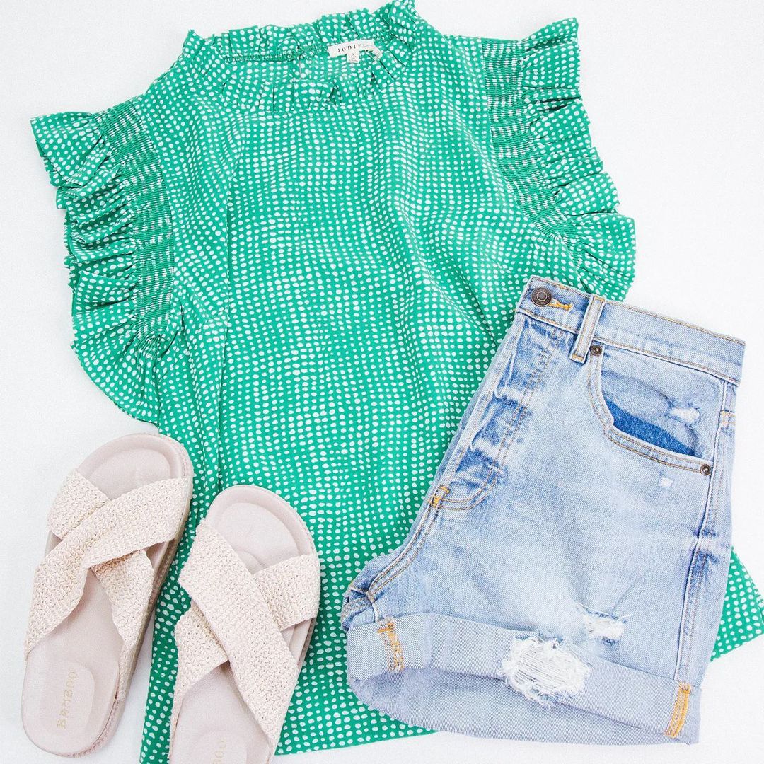 棉麻 立领 荷叶边 薄荷叶色 海绿色  - VALI鞋履AI设计主图