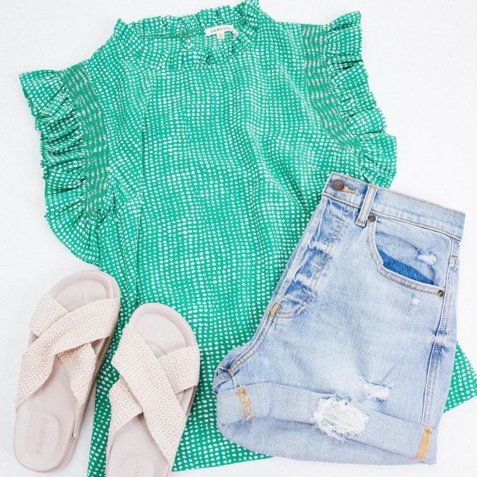 棉麻 立领 荷叶边 薄荷叶色 海绿色 